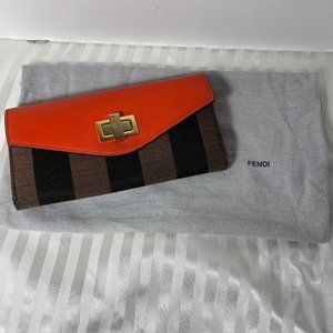 Authentic Fendi Leather & Canvas Turn lock Wallet with Dust Bag